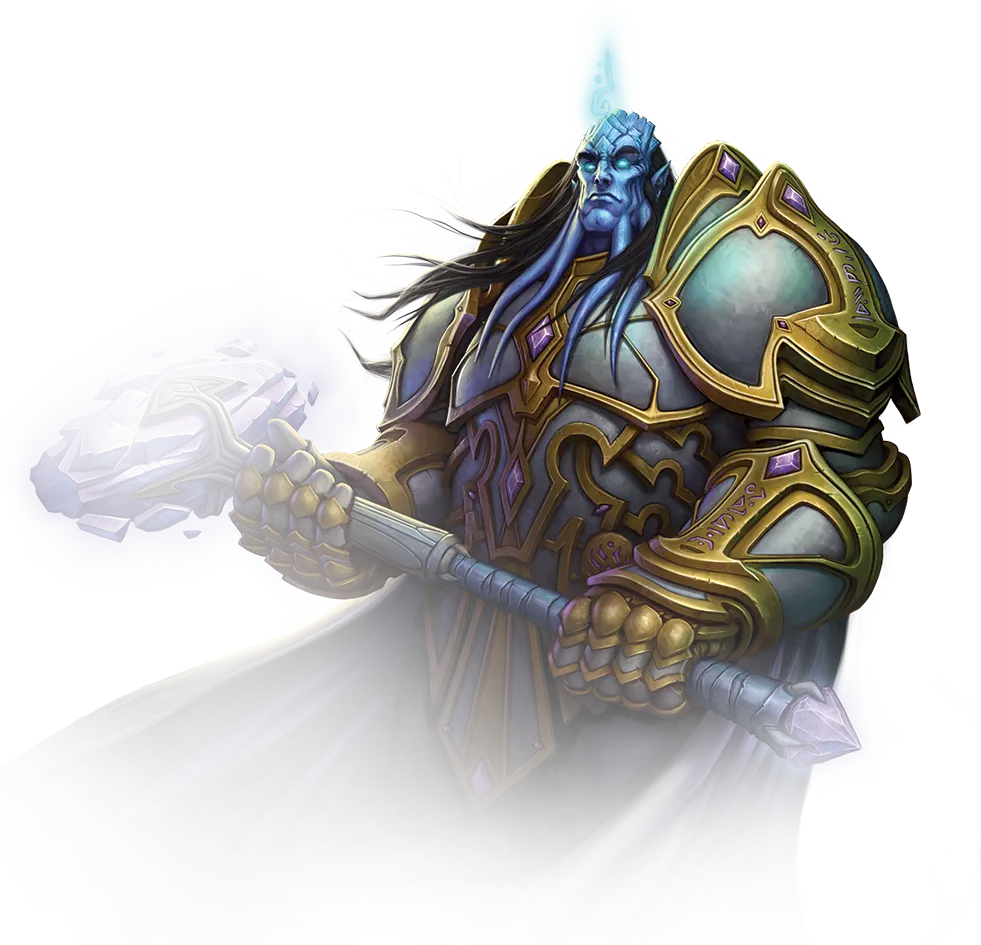 Painted art of a paladin in plate armor with a mace