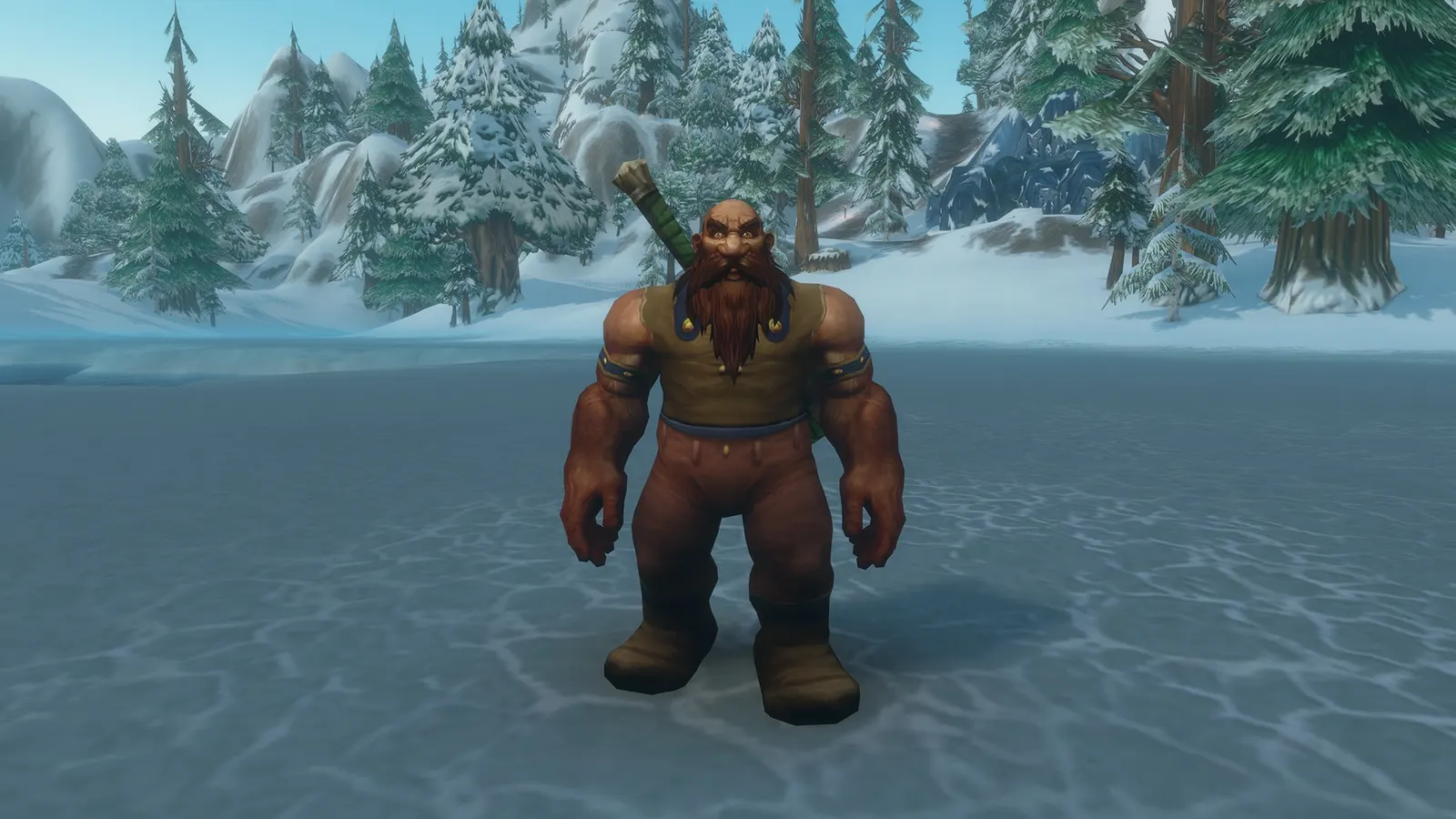 A dwarf character with a mace in a snowy forest