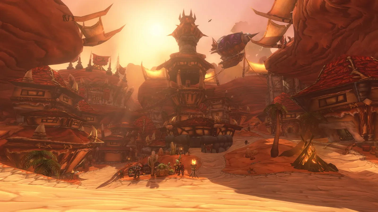 A Horde city of spiked buildings under an orange sky