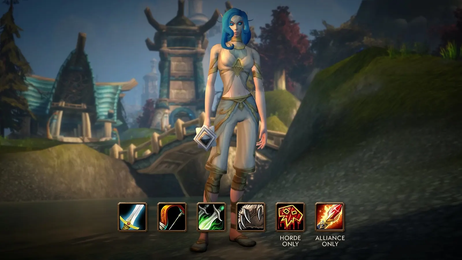 A Skyborne character above a row of class icons marked Horde only and Alliance only