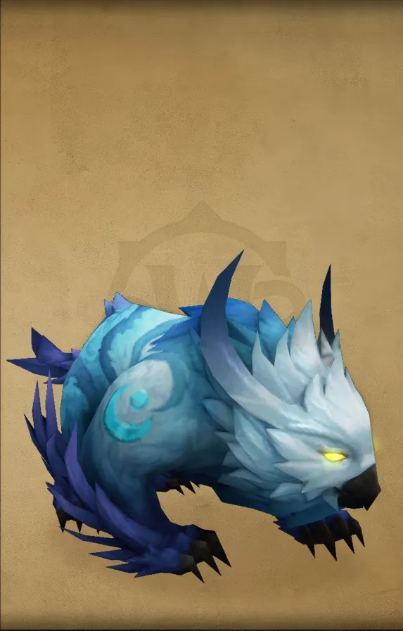 A blue and white feathered cat-like creature