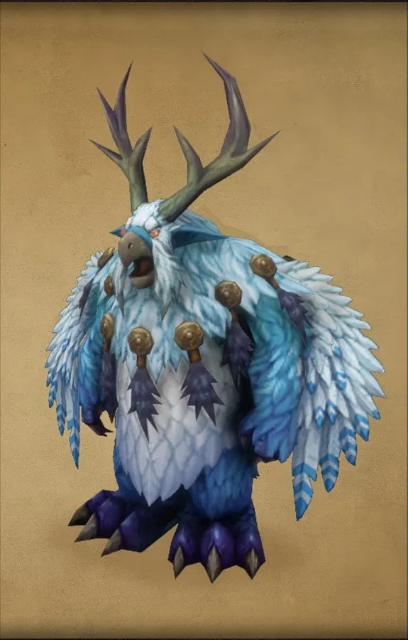 A feathered owl-like creature with antlers